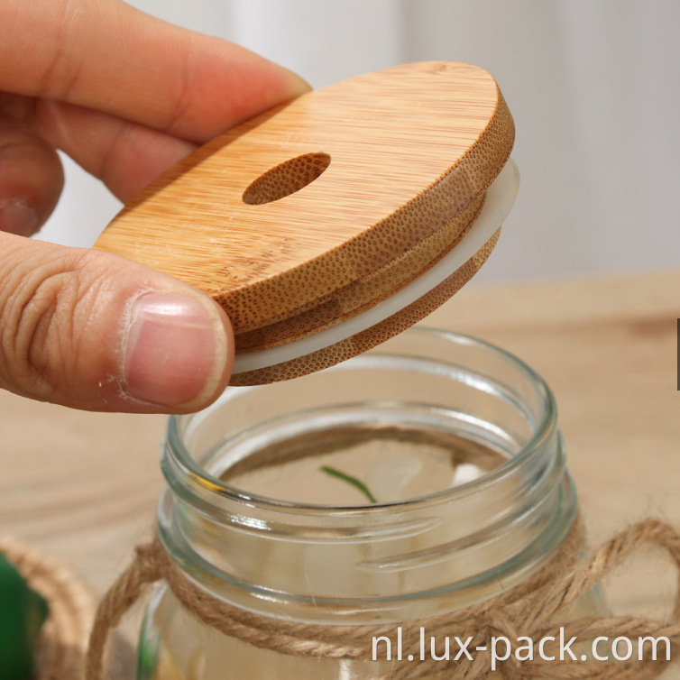 Hot Sale Glass Beer kan 86 mm 70 mm bamboe Mason Jar -deksels met stro gat glazen stro